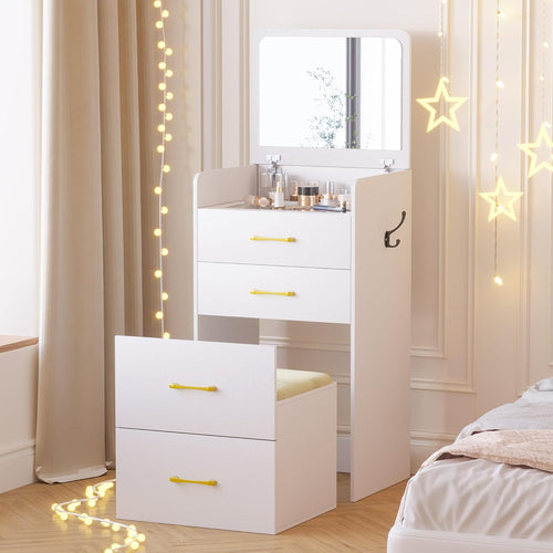 3-in-1 Schminktisch mit Klappspiegel & Stauraum