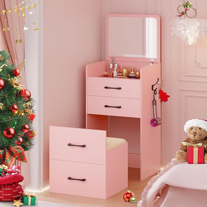 3-in-1 Schminktisch mit Klappspiegel & Stauraum