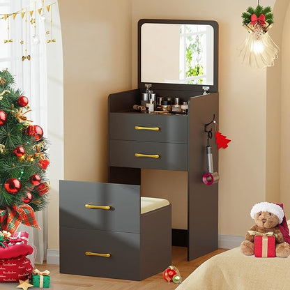 3-in-1 Schminktisch mit Klappspiegel & Stauraum