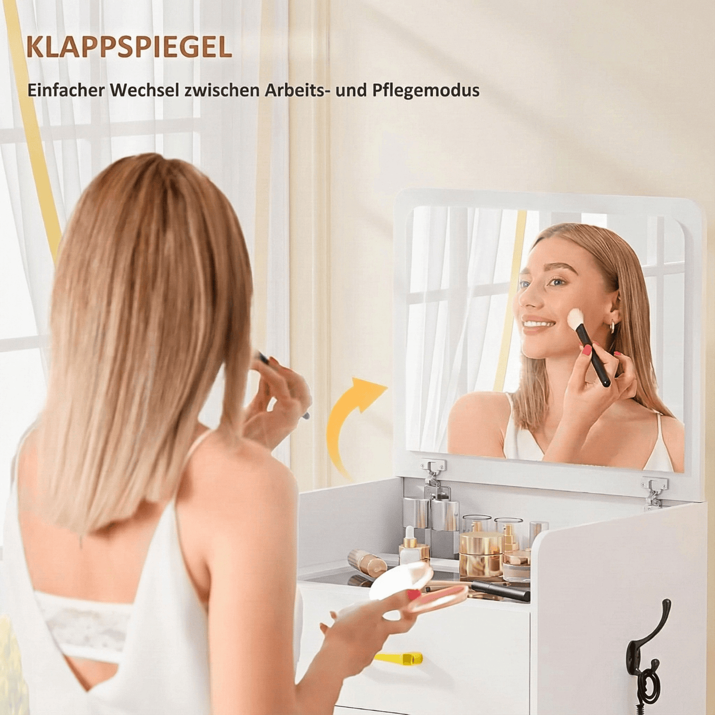 3-in-1 Schminktisch mit Klappspiegel & Stauraum