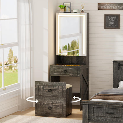 3-in-1 Schminktisch mit LED-Spiegel und Hocker